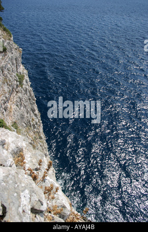 Telascica cliffs, Kornati islands in Croatia, Europe, rippled sea surface viewed from above Stock Photo