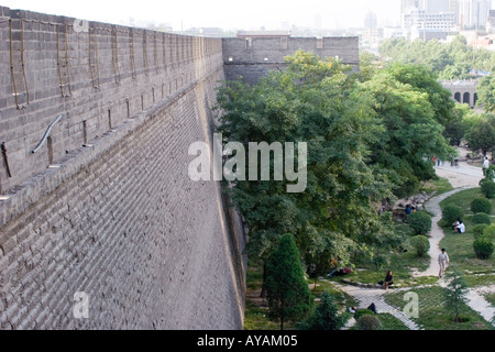 Section of the ancient city inner wall and small city park in Xian (Xi'an) China Stock Photo