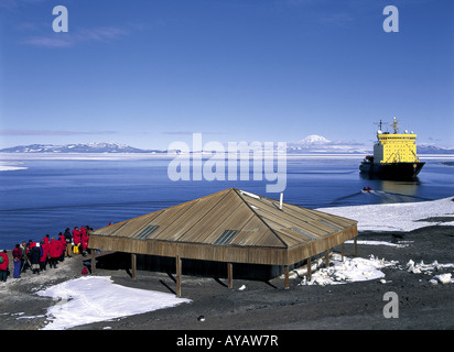 Scott's discovery hut and USA McMurdo Station Ross Island Antarctica ...