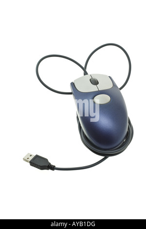 Computer mouse with USB cable on white background Stock Photo