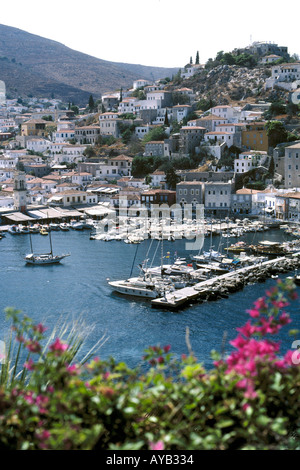 Harbour at the Island of Hydra Greece Stock Photo