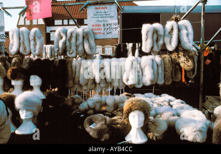 Fur hats for sale at Market in Lapland Stock Photo