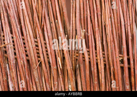 Close up vertical photo of wicker fencing in garden Stock Photo