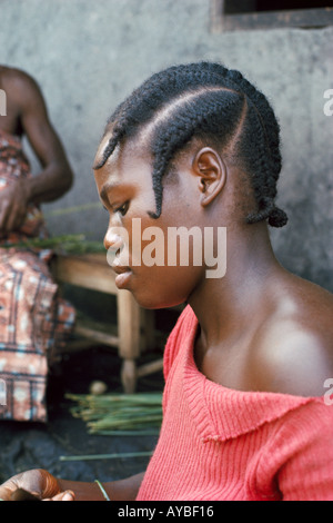 Portrait of woman with braided hair of Libinza ethnic group. Ngiri River region, Democratic Republic of the Congo ex Zaire, Africa. Stock Photo