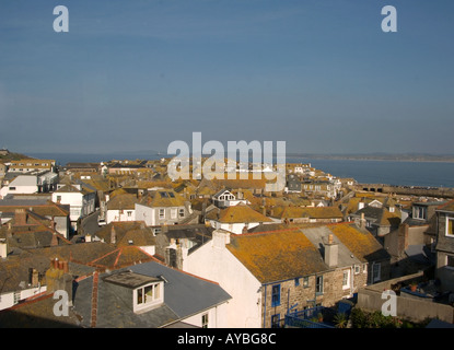 roof-top view of seaside town of St Ives in Cornwall England Stock Photo