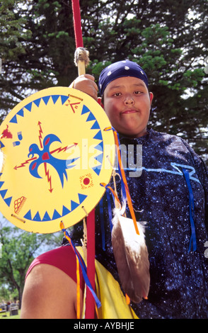 MR 544 Isaac Balatche is a young Native-American dancer, at Fort Stanton Heritage Days near Lincoln, New Mexico. Stock Photo