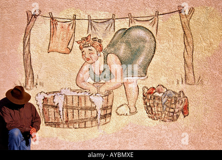 Funny mural on a laundry wall in Grants, New Mexico. Stock Photo