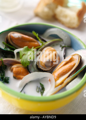 Coconut mussel soup Stock Photo