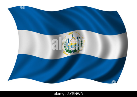 Super high resolution flag of El Salvador waving in the wind clipping path included Stock Photo