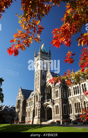 Clock Tower Registry Building University of Otago in Autumn Dunedin South Island New Zealand Stock Photo