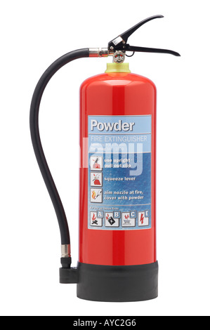 RED DRY POWDER FIRE EXTINGUISHER ON WHITE BACKGROUND Stock Photo