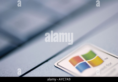 Microsoft Windows XP label on computer Stock Photo