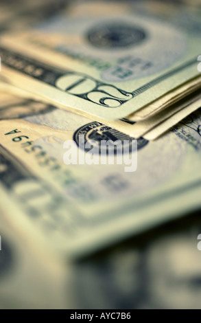Pile of new US 20 dollar bills Stock Photo