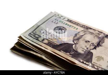 Stack of new US 20 dollar bills Stock Photo