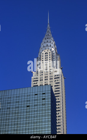 Looking up at the Chrysler Building on 42nd Street in New York City Rockerfeller Center in New York City Stock Photo