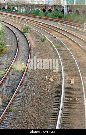 GNER Northeastern railway line along the riverside in urban Dundee, UK Stock Photo