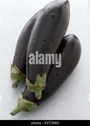 Aubergines on metal worktop - high end Hasselblad 61mb digital image Stock Photo
