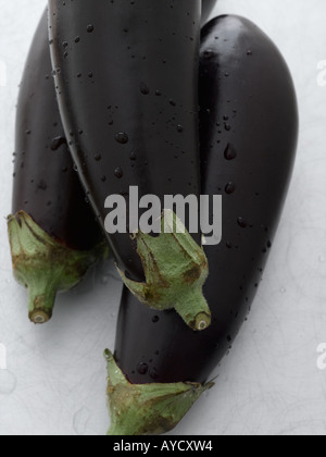 Aubergines on metal worktop - high end Hasselblad 61mb digital image Stock Photo