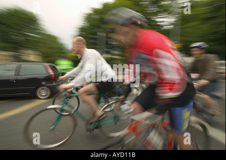 Cyclists nearing the finish of the British Heart Foundation BHF London to Brighton Bike Ride 2004 Stock Photo