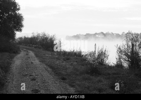 morning fog danube river Bavarian Stock Photo