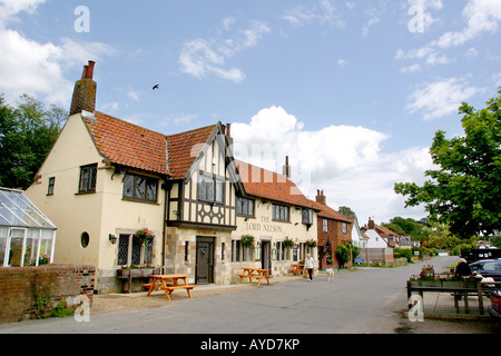 UK Norfolk Broads Reedham staithe and Lord Nelson pub Stock Photo