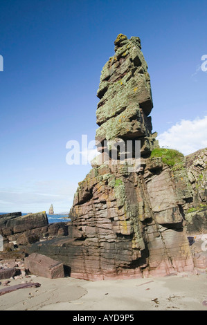 Am Buachaille sea stack viewed in the distance from a stack on the coast south of Sandwood Bay, Sutherland, Scotland, UK Stock Photo
