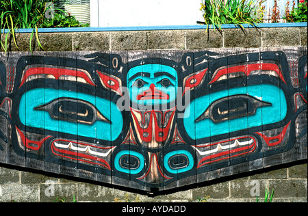 Alaska Juneau Gunkadeit Park Tlingit Lake Monster carving Stock Photo