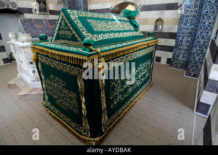 The sarcophagus of Saladin in its small memorial mausolem, near the Umayyad mosque in Damascus, Syria. Stock Photo