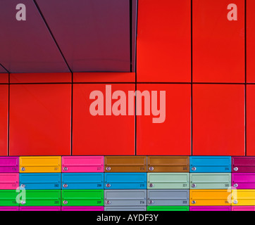 Adelaide Wharf Key Worker Apartments, Shoreditch, London, multicoloured mailboxes Stock Photo