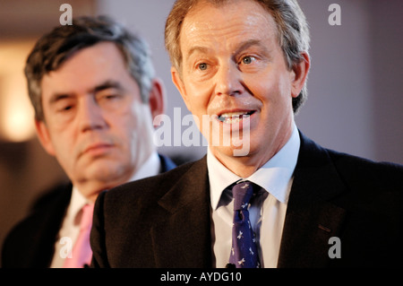 Gordon Brown watching Tony Blair speak at a Labour Party Election Rally in South Wales UK Stock Photo