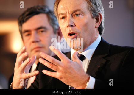 Gordon Brown watching Tony Blair speak at a Labour Party Election Rally in South Wales UK Stock Photo