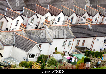 View of terraced houses in the former mining village of Crumlin Blaenau Gwent South Wales Valleys UK Stock Photo