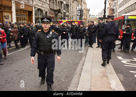 Police Controlling Pro Tibet Beijing 2008 Olympic Torch Relay Protesters Stock Photo