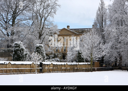 Corpus Christi College, Oxford University, on a snowy morning Stock Photo