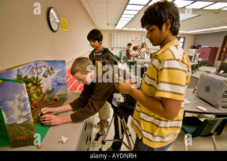 Middle school students in computer class Stock Photo