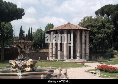 Temple of Hercules Victor a Greek tholos round marble temple design in Rome at Piazza Bocca della Verità a colonnade of twenty Corinthian columns Stock Photo