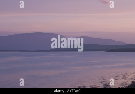 dh Misty Hoy hills Scotland SCAPA FLOW ORKNEY ISLES Lilac pink pastel evening light sky dusk scottish sunset seascape sea island empty uk