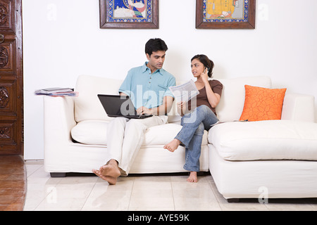 A couple sorting out finances Stock Photo