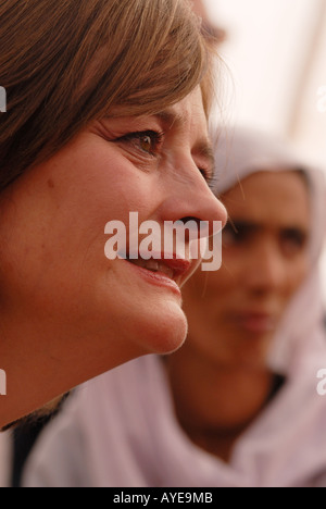 Cherie Booth QC lawyer and wife of British Prime Minister Tony Blair meets survivors of 2005 earthquake Stock Photo