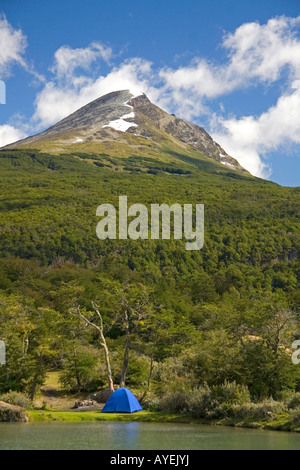 Tent camping in the Tierra del Fuego National Park Argentina Stock Photo