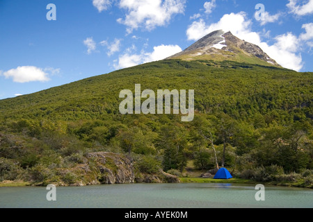 Tent camping in the Tierra del Fuego National Park Argentina Stock Photo