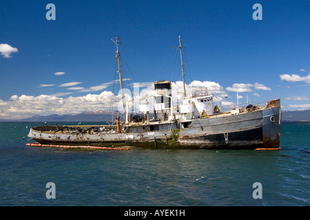 Tug boat Saint Christopher ran aground after engine trouble in the bay at Ushuaia on the island of Tierra del Fuego Argentina Stock Photo