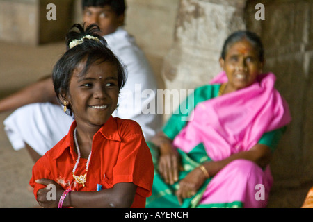 Young Girl Smiling Inside Sri Meenakshi Hindu Temple in Madurai South India Stock Photo