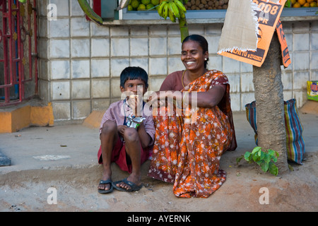 Mother and Son in Hyderabad South India Stock Photo