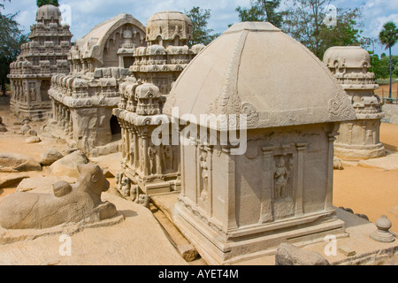 Five Rathas in Mamallapuram South India Stock Photo