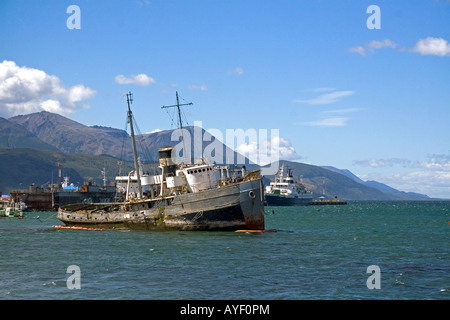 The tug boat Saint Christopher ran aground after engine trouble at Ushuaia on the island of Tierra del Fuego Argentina Stock Photo
