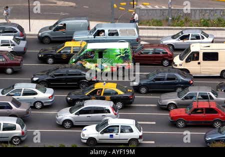 Traffic on Ninth of July Avenue in Buenos Aires Argentina Stock Photo