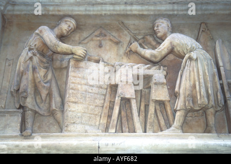 Orsanmichele wall carvings guild of carpenters Gothic church Florence Italy Italia Europe EU Stock Photo