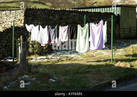 Washing on line in Lake District Stock Photo