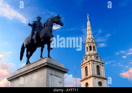 king; george; statue; st martins; church; trafalgar; square; london; england; uk;st; saint; martin; martins; horse; royal; Stock Photo
